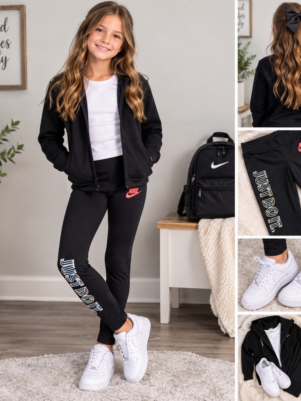Nike Girls' Black 'Just Do It' Logo Leggings - Brand New